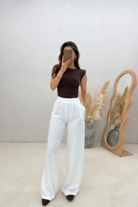 ONE COLOR WIDE LEG WOMAN TROUSERS WHITE-E BARDHE 