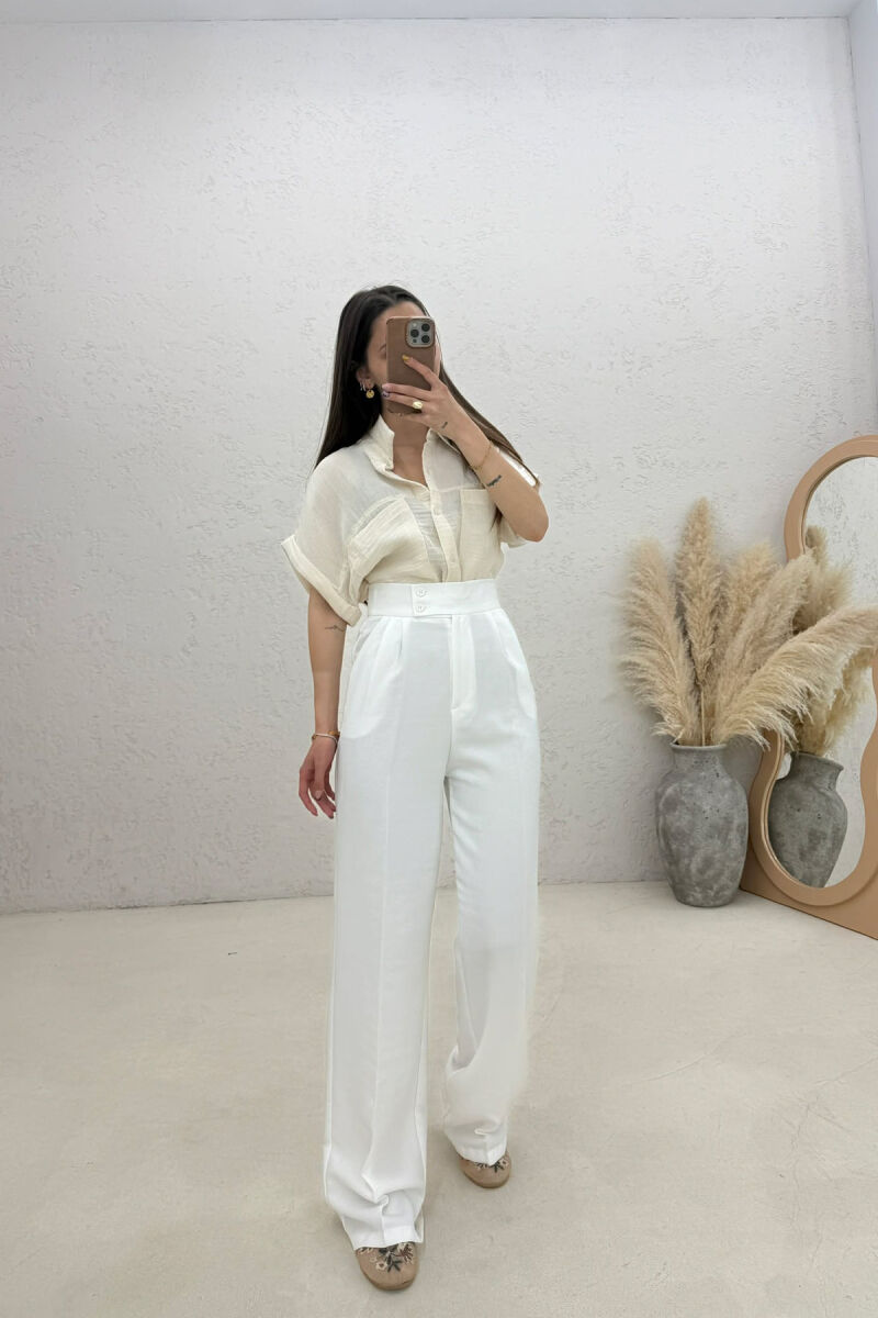 ONE COLOR WIDE LEG WOMAN TROUSERS WHITE-E BARDHE - 1