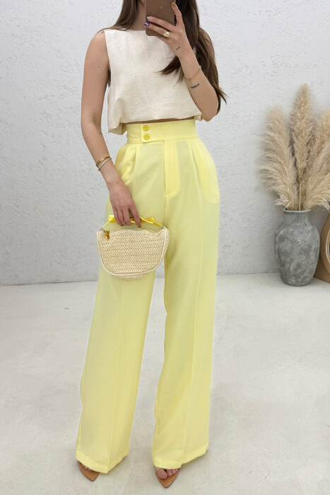 ONE COLOR WIDE LEG WOMAN TROUSERS YELLOW/E VERDHE - 2