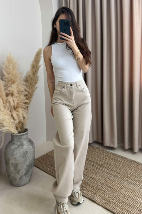 ONE COLOR WIDE LEG WOMEN JEANS BEIGE/BEZHE - 4