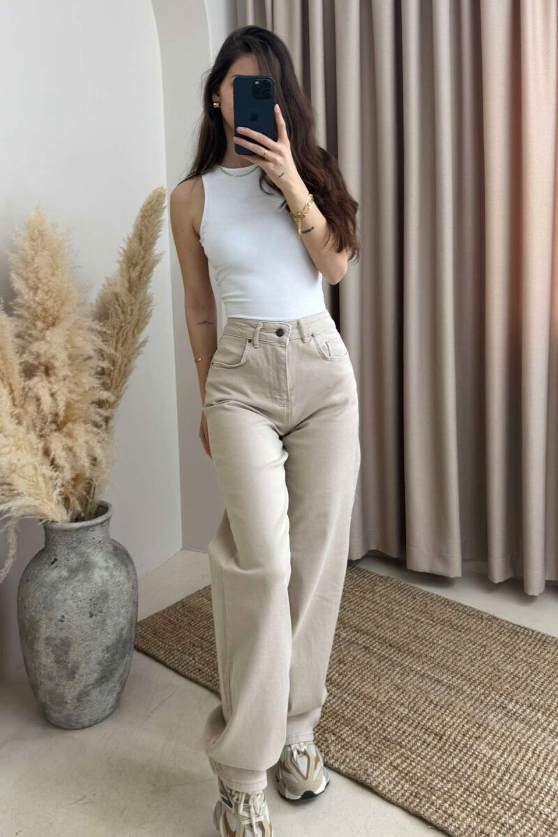 ONE COLOR WIDE LEG WOMEN JEANS BEIGE/BEZHE - 4