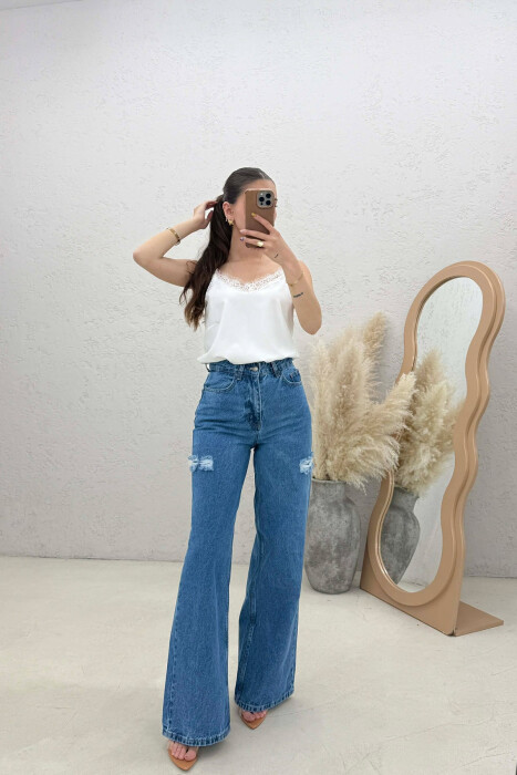 ONE COLOR WIDE LEG WOMEN JEANS BLUE/BLU - 1