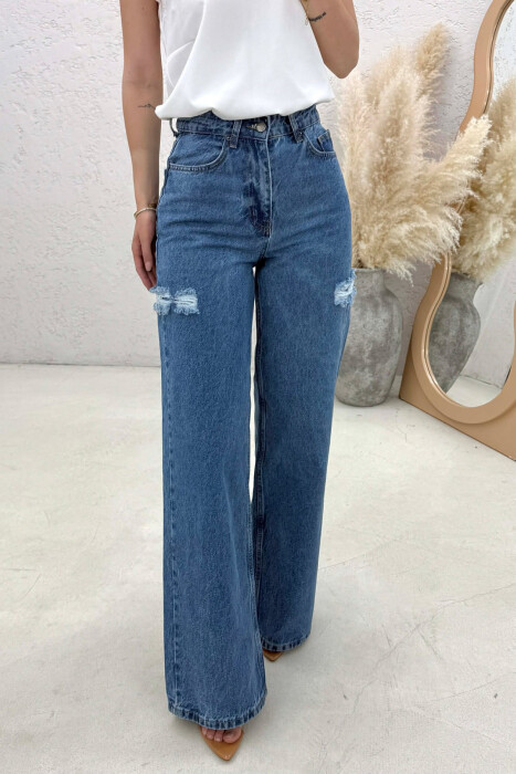 ONE COLOR WIDE LEG WOMEN JEANS BLUE/BLU - 4
