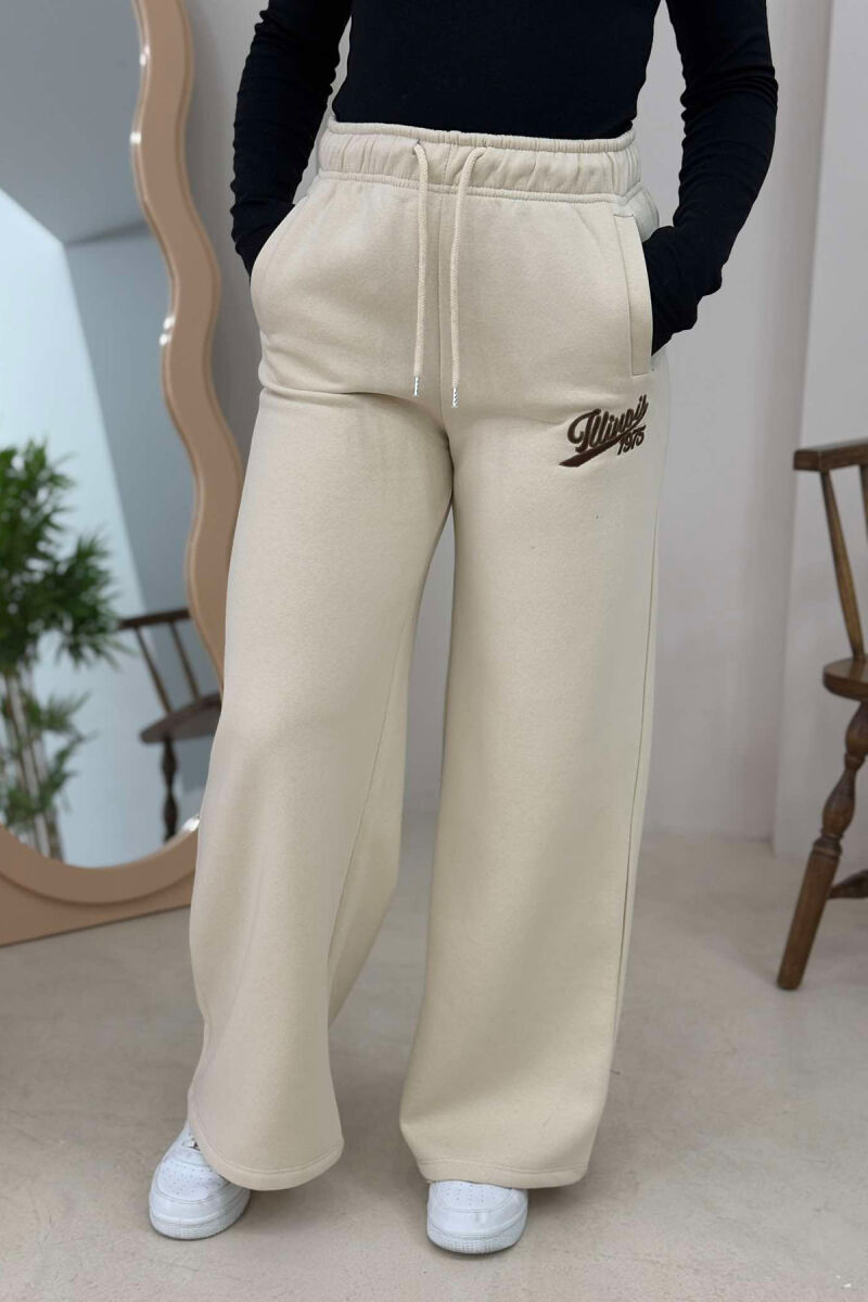 ONE COLOR WIDE LEG WOMEN SWEATPANTS BEIGE/BEZHE - 1