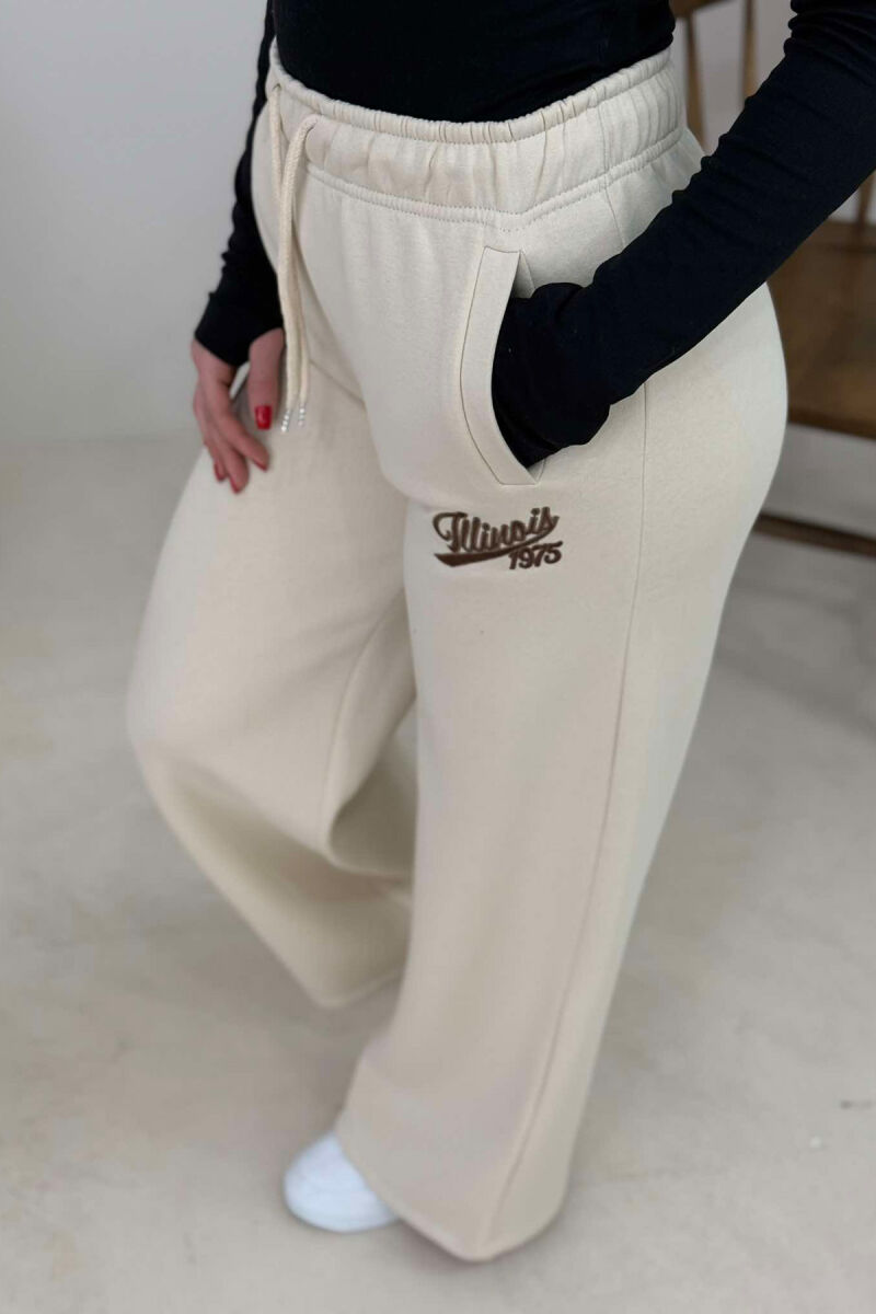 ONE COLOR WIDE LEG WOMEN SWEATPANTS BEIGE/BEZHE - 3