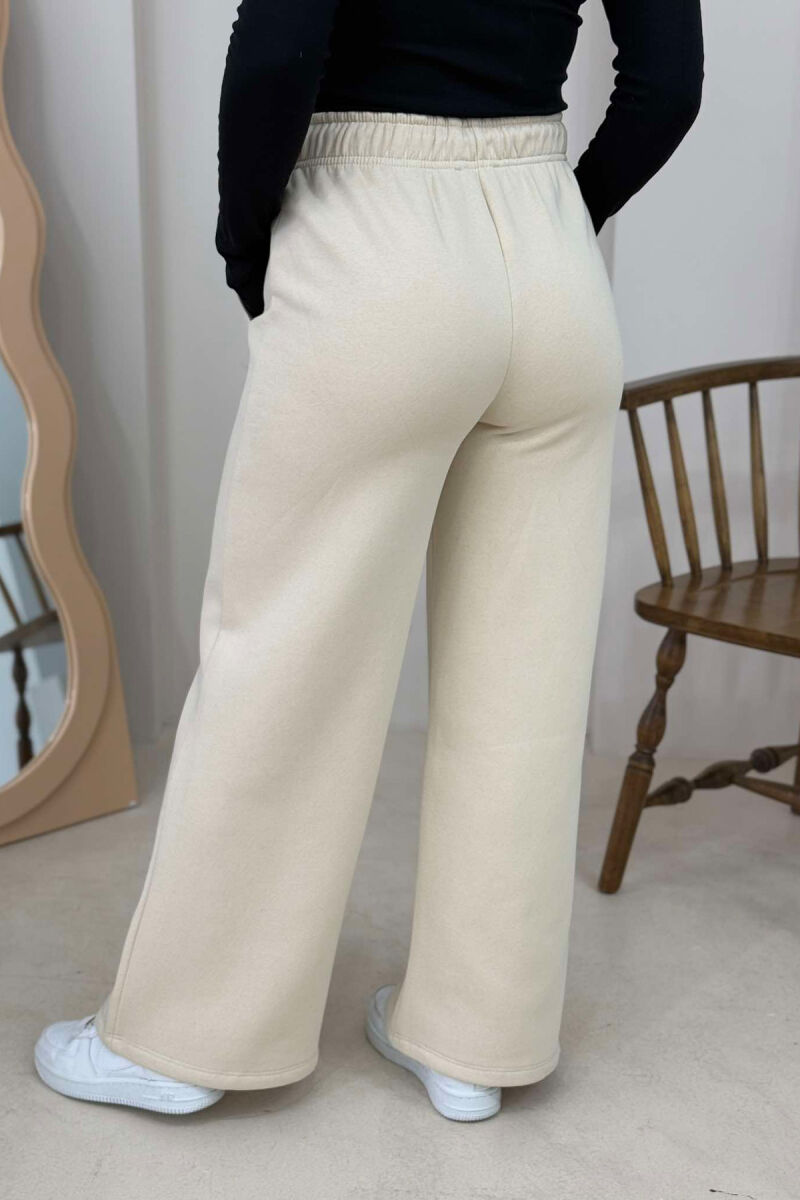 ONE COLOR WIDE LEG WOMEN SWEATPANTS BEIGE/BEZHE - 5