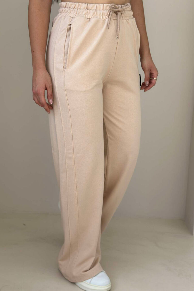 ONE COLOR WIDE LEG WOMEN SWEATPANTS BEIGE/BEZHE - 1