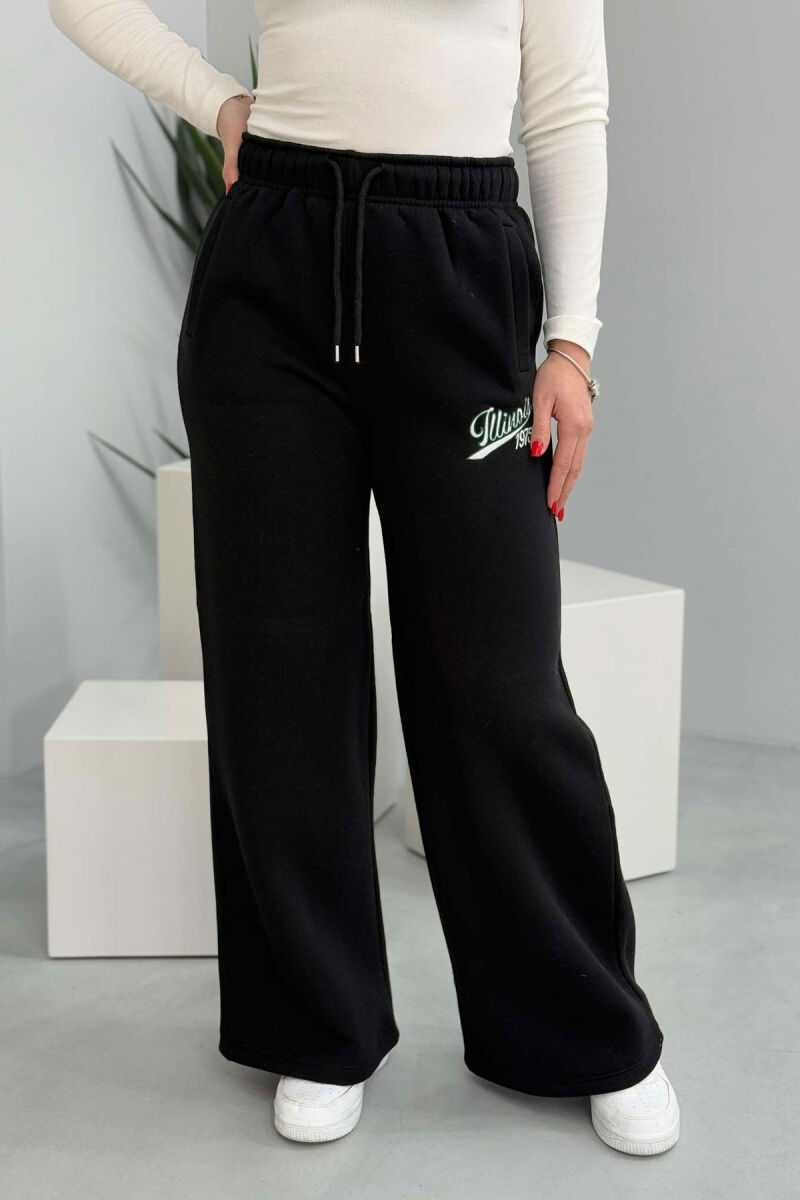 ONE COLOR WIDE LEG WOMEN SWEATPANTS BLACK/ E ZEZE - 1