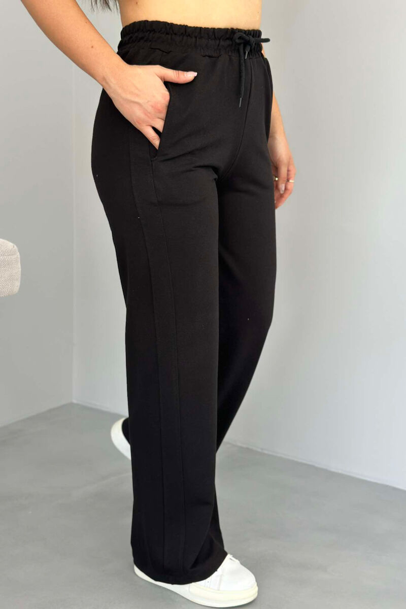 ONE COLOR WIDE LEG WOMEN SWEATPANTS BLACK/ E ZEZE - 1