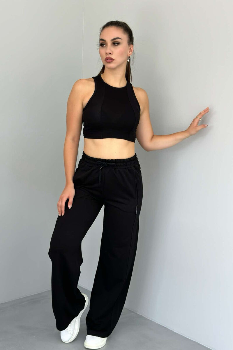 ONE COLOR WIDE LEG WOMEN SWEATPANTS BLACK/ E ZEZE - 2