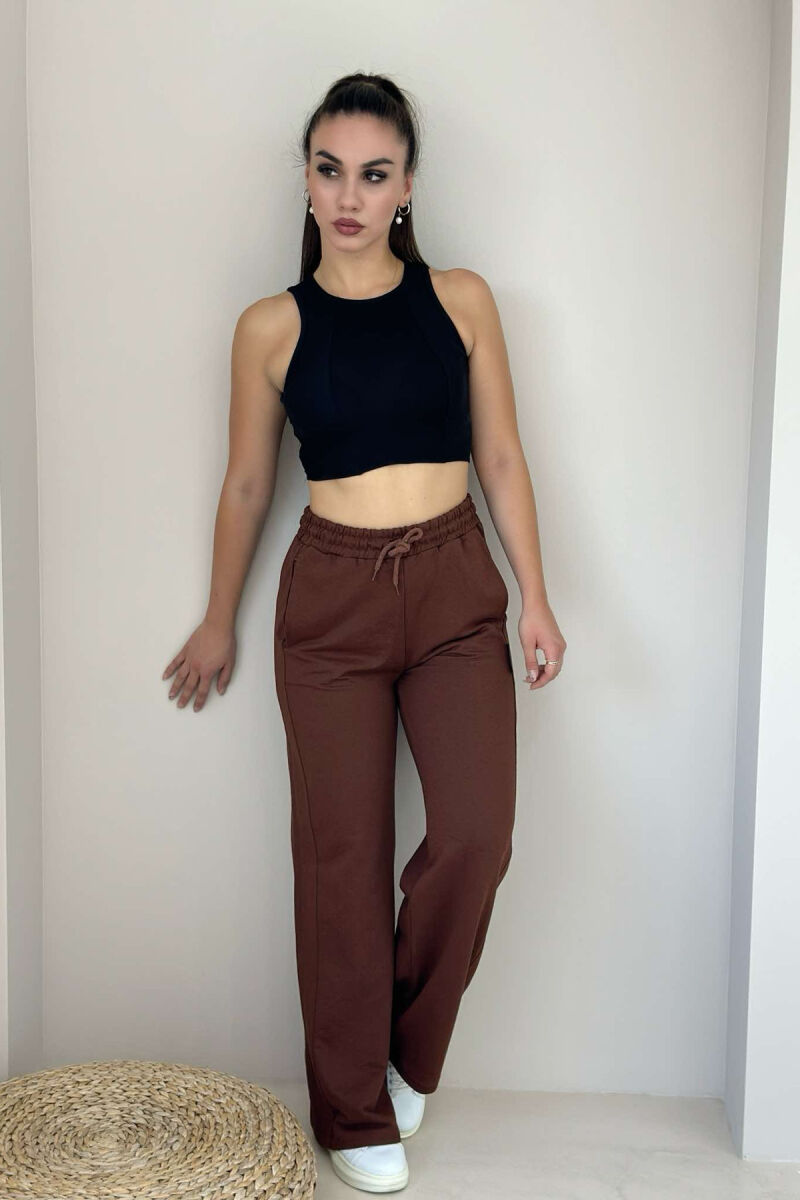 ONE COLOR WIDE LEG WOMEN SWEATPANTS BROWN/KAFE - 2