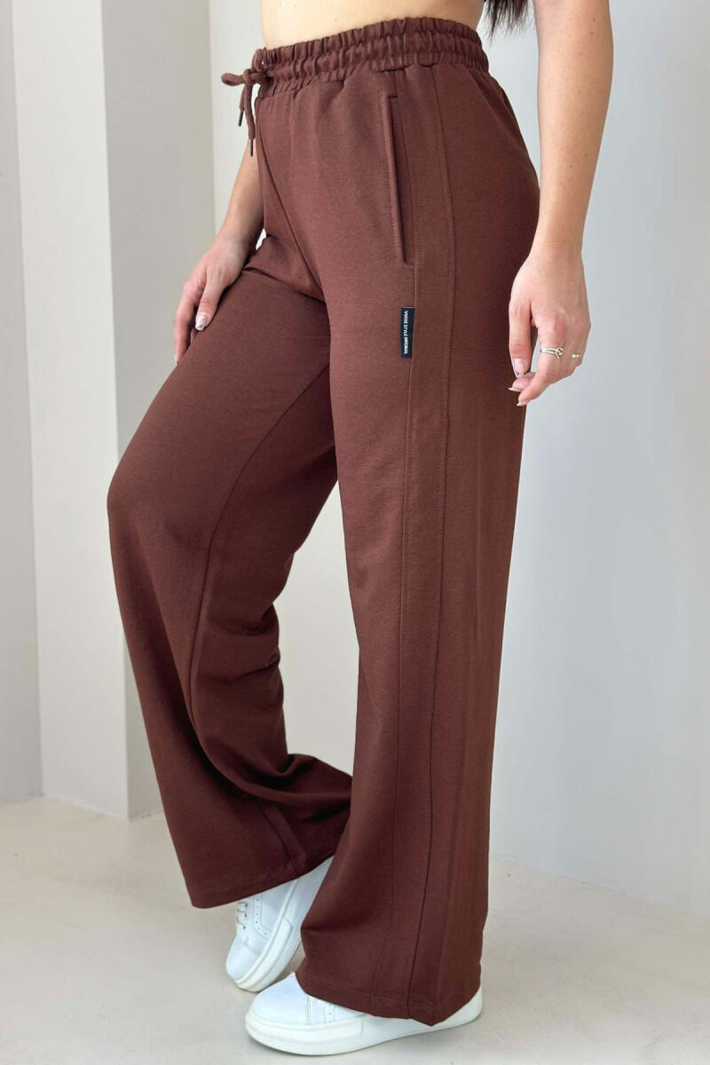 ONE COLOR WIDE LEG WOMEN SWEATPANTS BROWN/KAFE - 3