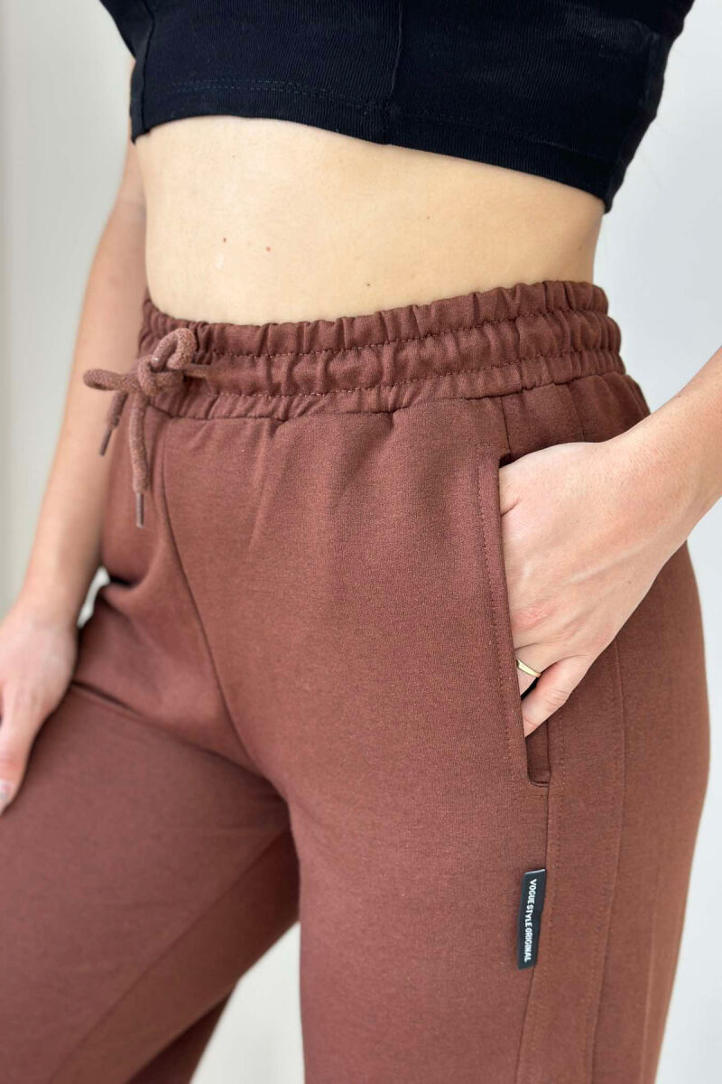 ONE COLOR WIDE LEG WOMEN SWEATPANTS BROWN/KAFE - 4