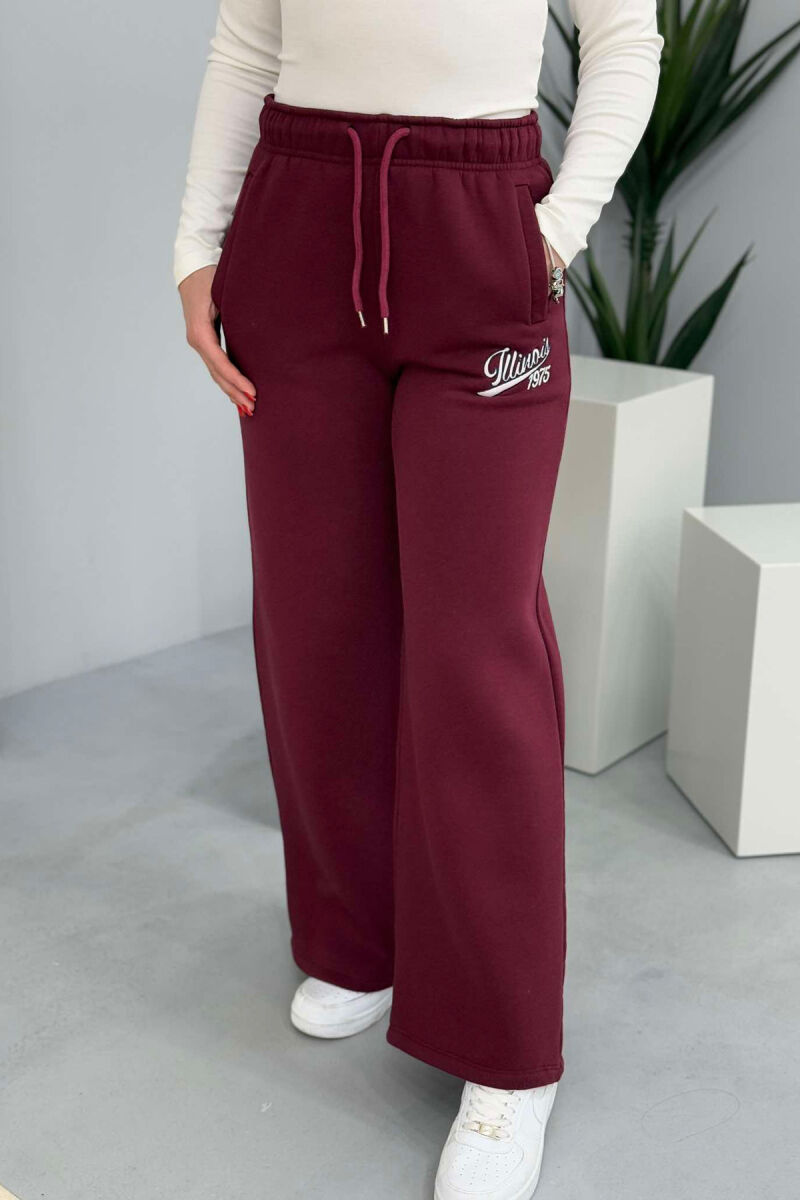 ONE COLOR WIDE LEG WOMEN SWEATPANTS BURGUNDY/VISHNJE - 1