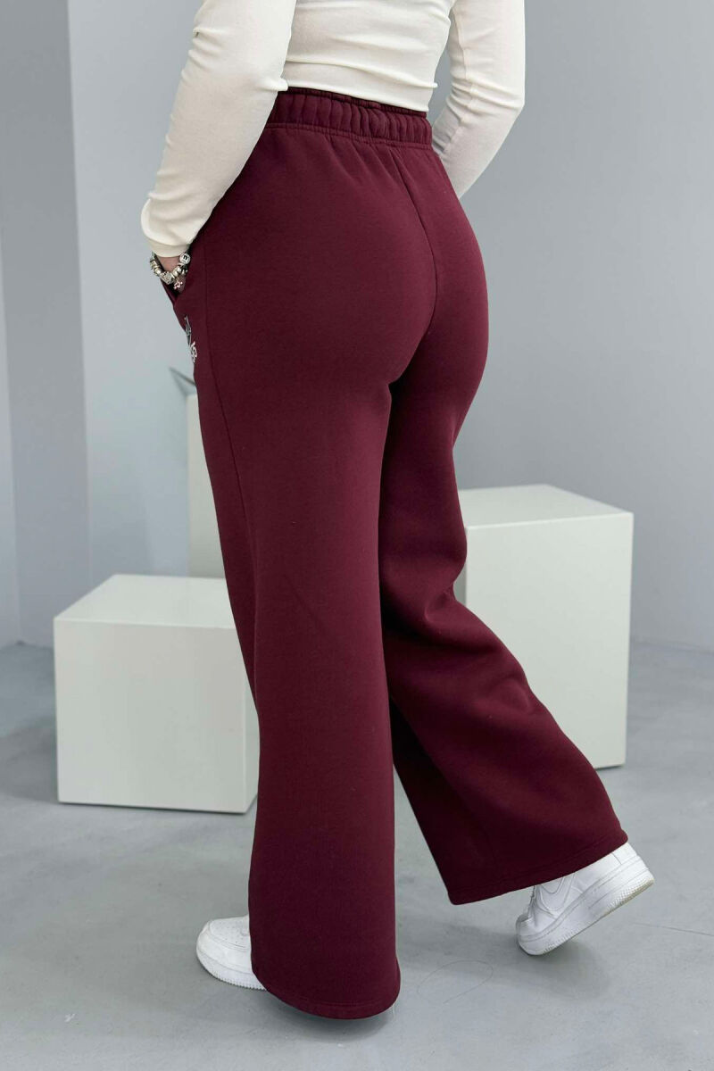 ONE COLOR WIDE LEG WOMEN SWEATPANTS BURGUNDY/VISHNJE - 2