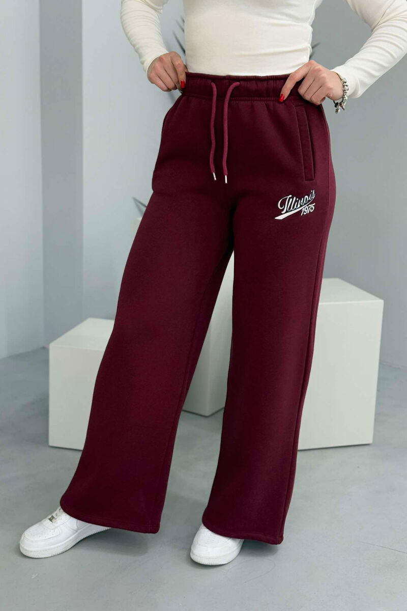 ONE COLOR WIDE LEG WOMEN SWEATPANTS BURGUNDY/VISHNJE - 3