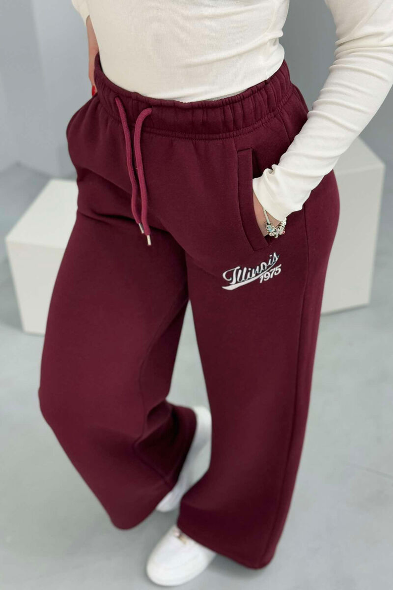 ONE COLOR WIDE LEG WOMEN SWEATPANTS BURGUNDY/VISHNJE - 4