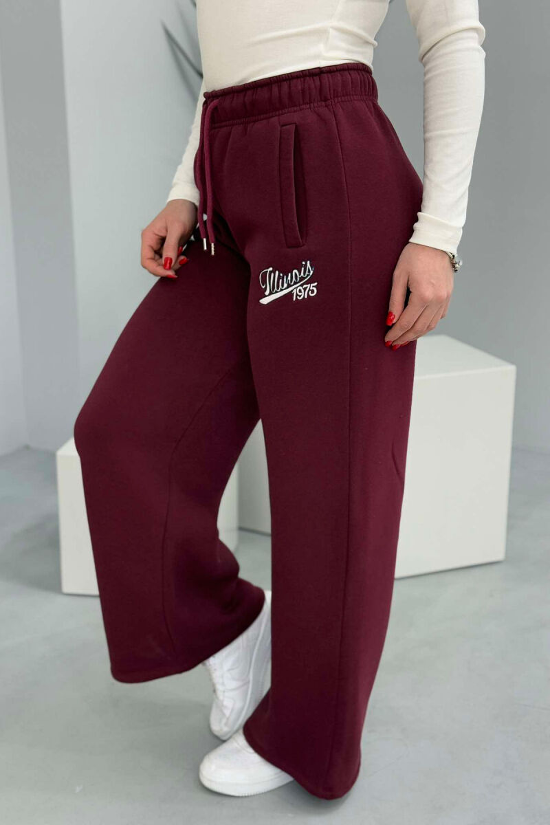 ONE COLOR WIDE LEG WOMEN SWEATPANTS BURGUNDY/VISHNJE - 5