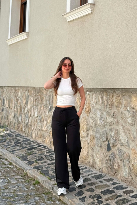 ONE COLOR WIDE LEG WOMEN SWEATPANTS BLACK/ E ZEZE - 4