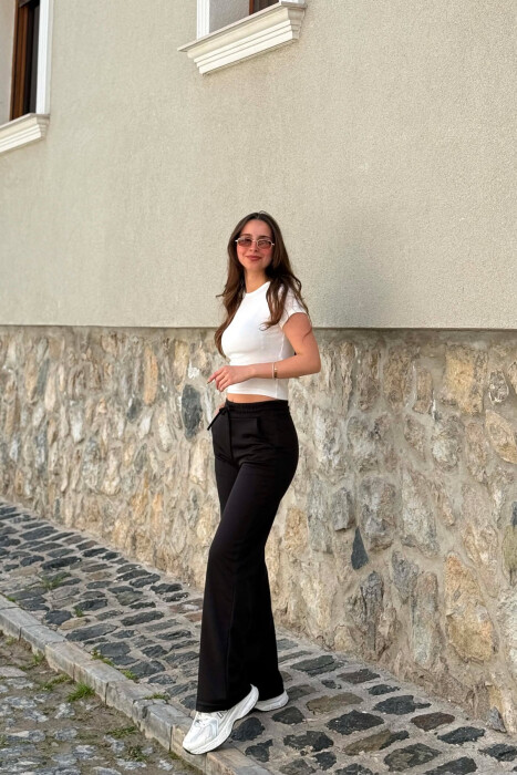 ONE COLOR WIDE LEG WOMEN SWEATPANTS BLACK/ E ZEZE - 6