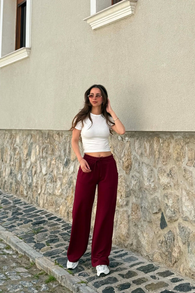 ONE COLOR WIDE LEG WOMEN SWEATPANTS BURGUNDY/VISHNJE - 1