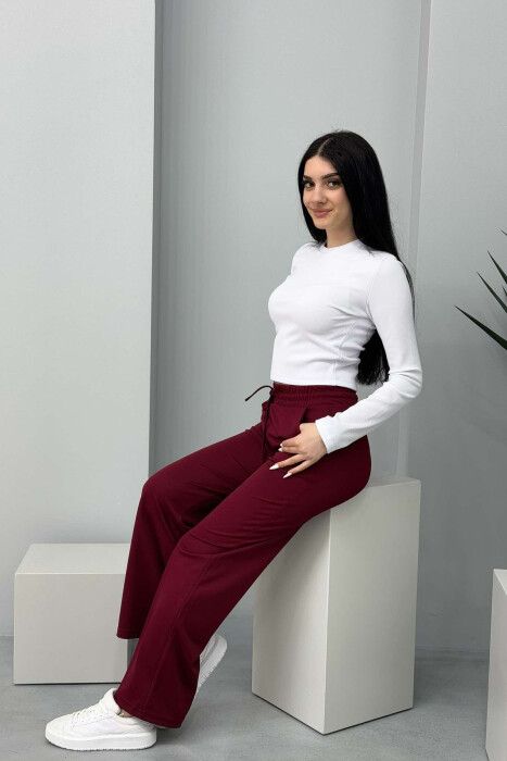 ONE COLOR WIDE LEG WOMEN SWEATPANTS IN BURGUNDY COLOR 