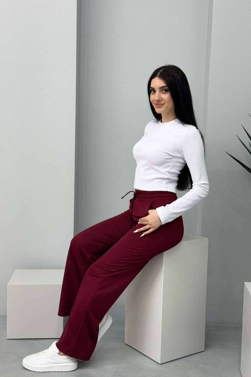 ONE COLOR WIDE LEG WOMEN SWEATPANTS IN BURGUNDY COLOR - 1