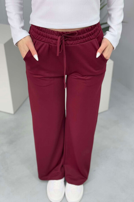 ONE COLOR WIDE LEG WOMEN SWEATPANTS IN BURGUNDY COLOR - 2