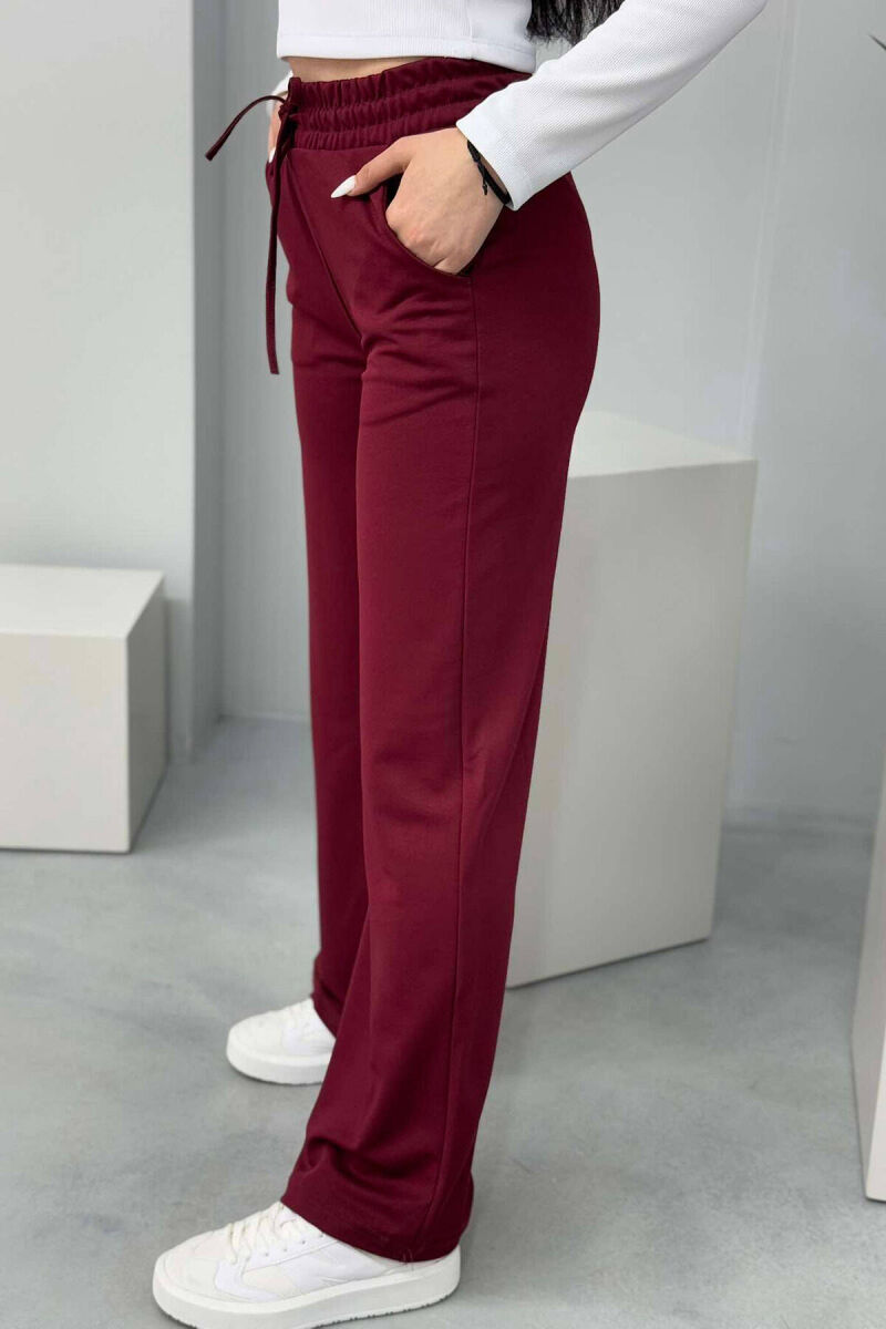 ONE COLOR WIDE LEG WOMEN SWEATPANTS IN BURGUNDY COLOR - 3