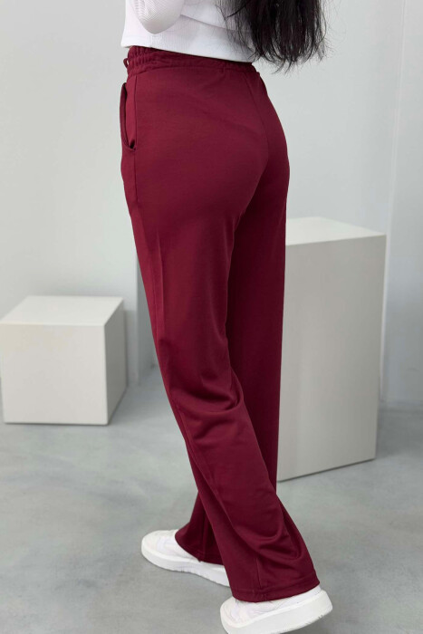 ONE COLOR WIDE LEG WOMEN SWEATPANTS IN BURGUNDY COLOR - 4