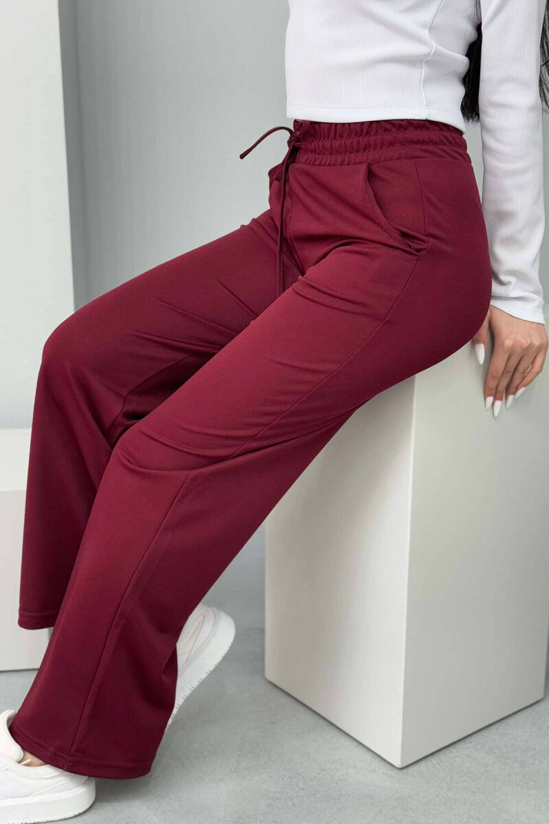 ONE COLOR WIDE LEG WOMEN SWEATPANTS IN BURGUNDY COLOR - 6