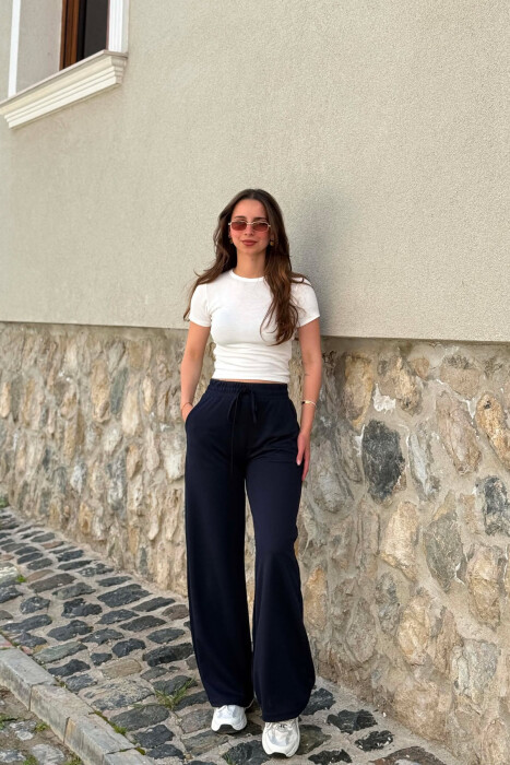 ONE COLOR WIDE LEG WOMEN SWEATPANTS DARK BLUE/BEE 