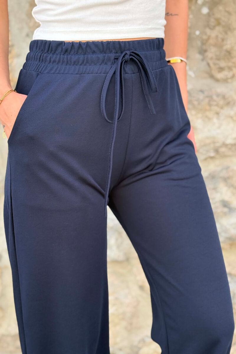 ONE COLOR WIDE LEG WOMEN SWEATPANTS DARK BLUE/BEE - 7