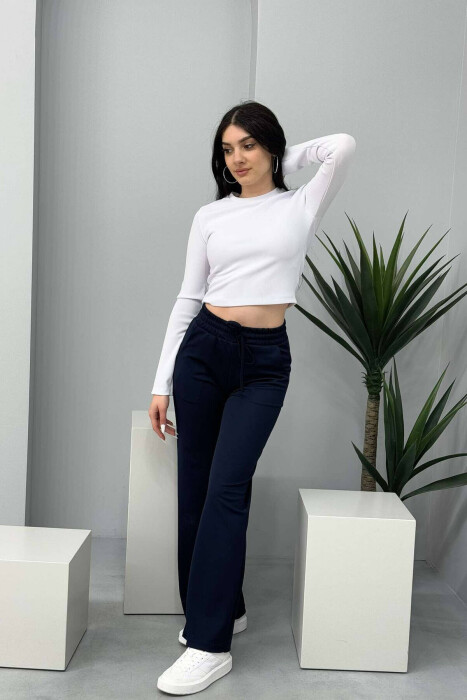 ONE COLOR WIDE LEG WOMEN SWEATPANTS IN DARK BLUE COLOR 