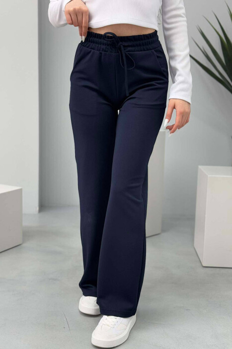 ONE COLOR WIDE LEG WOMEN SWEATPANTS IN DARK BLUE COLOR - 2