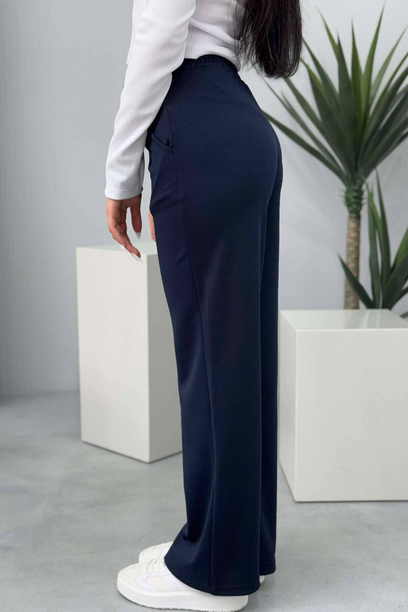 ONE COLOR WIDE LEG WOMEN SWEATPANTS IN DARK BLUE COLOR - 3