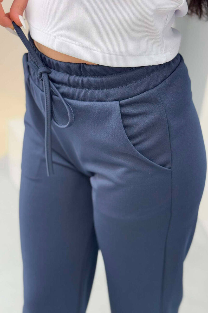 ONE COLOR WIDE LEG WOMEN SWEATPANTS IN DARK BLUE COLOR - 5