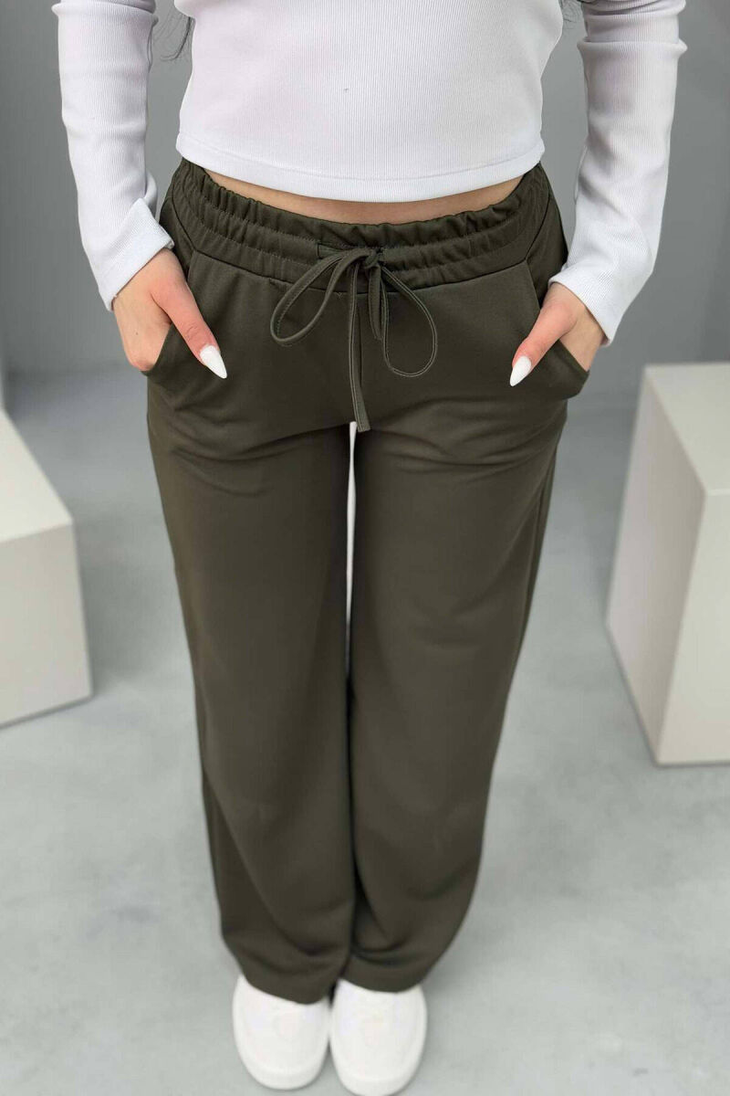 ONE COLOR WIDE LEG WOMEN SWEATPANTS IN GREEN COLOR - 1