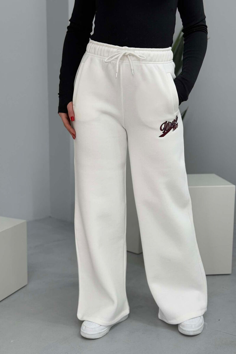 ONE COLOR WIDE LEG WOMEN SWEATPANTS WHITE-E BARDHE - 1