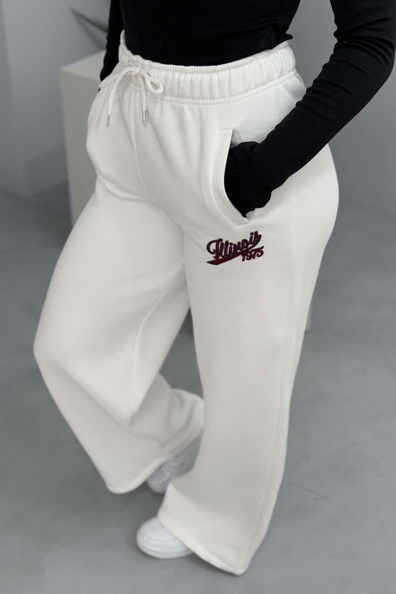 ONE COLOR WIDE LEG WOMEN SWEATPANTS WHITE-E BARDHE - 4