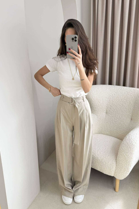 ONE COLOR WIDE LEG WOMEN TROUSERS BEIGE/BEZHE 