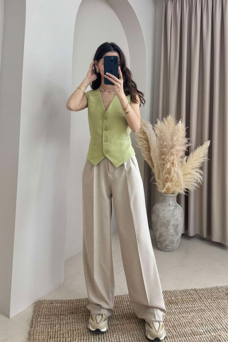 ONE COLOR WIDE LEG WOMEN TROUSERS BEIGE/BEZHE - 1