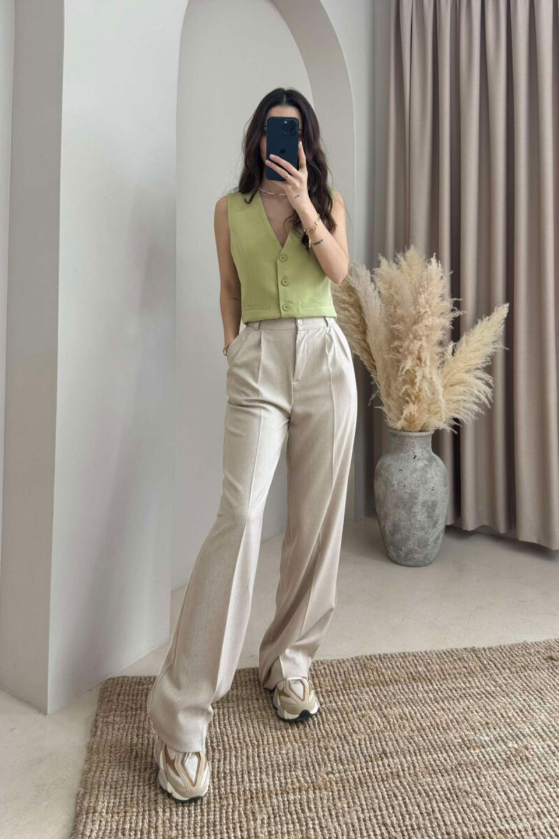 ONE COLOR WIDE LEG WOMEN TROUSERS BEIGE/BEZHE - 2