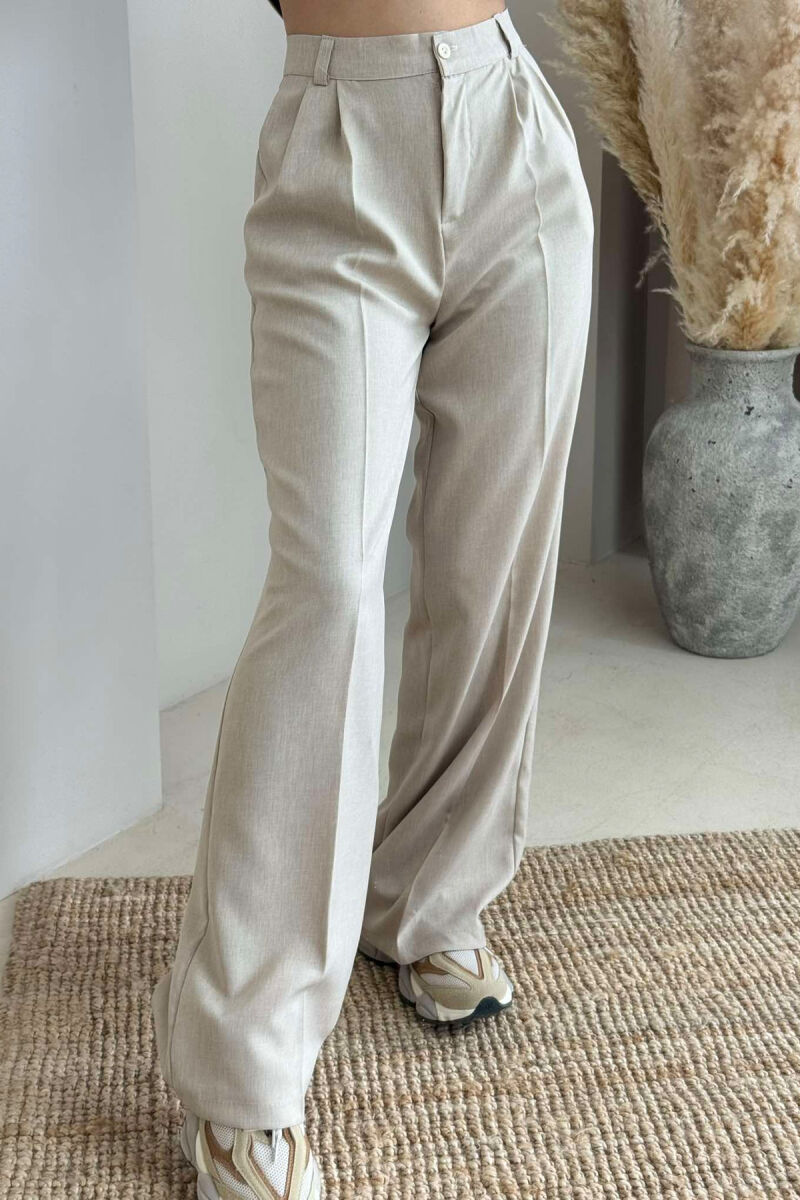 ONE COLOR WIDE LEG WOMEN TROUSERS BEIGE/BEZHE - 3