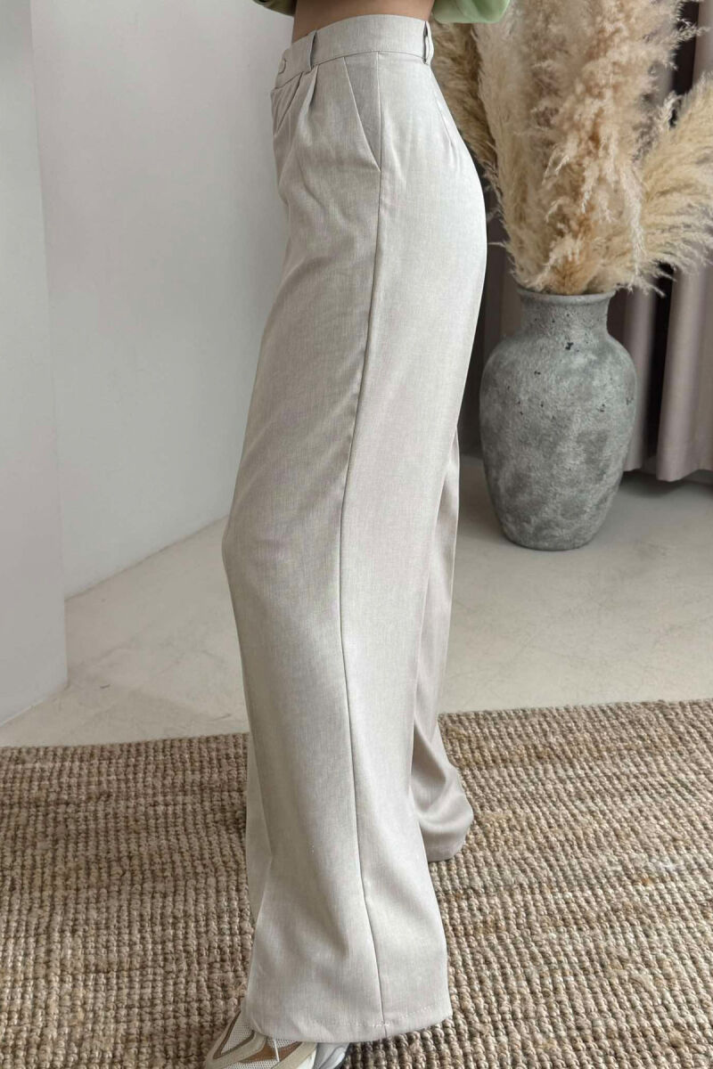 ONE COLOR WIDE LEG WOMEN TROUSERS BEIGE/BEZHE - 4