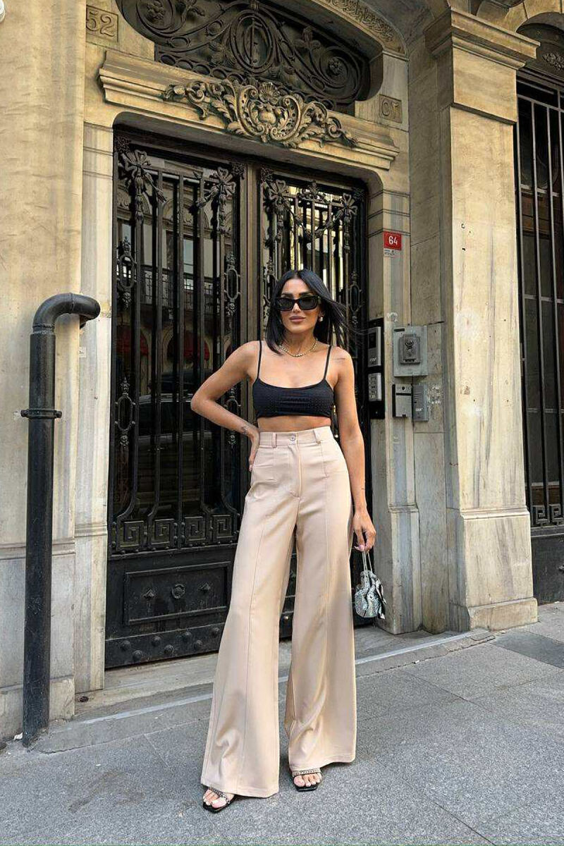 ONE COLOR WIDE LEG WOMEN TROUSERS BEIGE/BEZHE - 1