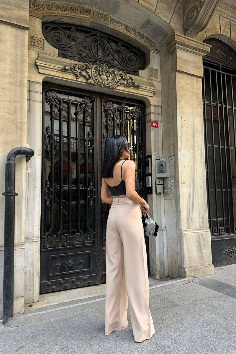 ONE COLOR WIDE LEG WOMEN TROUSERS BEIGE/BEZHE - 2