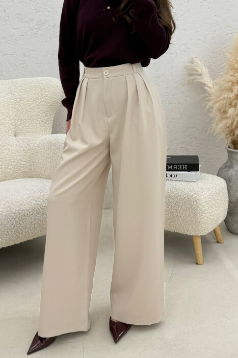 ONE COLOR WIDE LEG WOMEN TROUSERS BEIGE/BEZHE - 3
