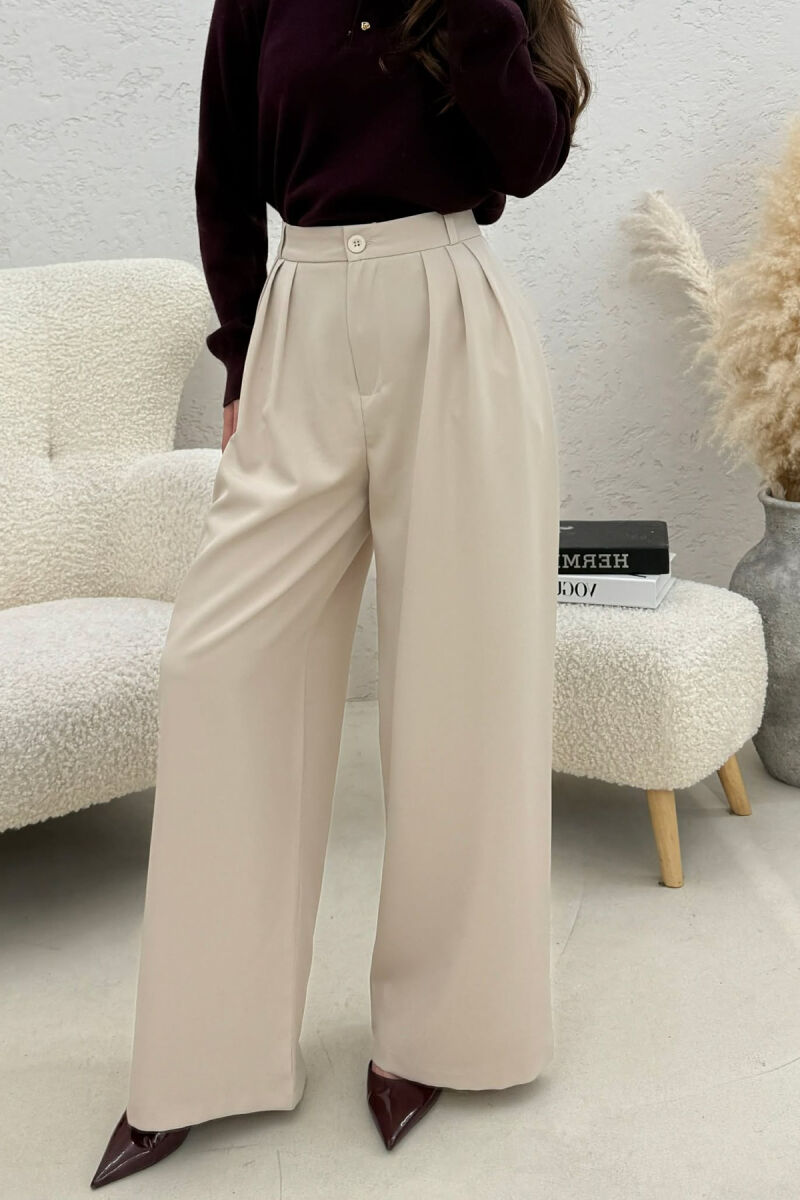 ONE COLOR WIDE LEG WOMEN TROUSERS BEIGE/BEZHE - 3