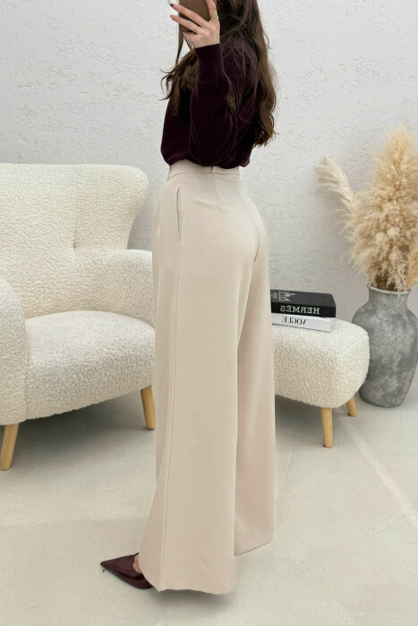 ONE COLOR WIDE LEG WOMEN TROUSERS BEIGE/BEZHE - 4